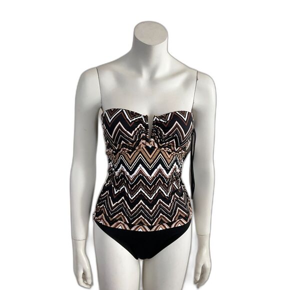 La Blanca One Piece Swimsuit Chevron Tummy Control Halter Brown Black 8 - Picture 1 of 8